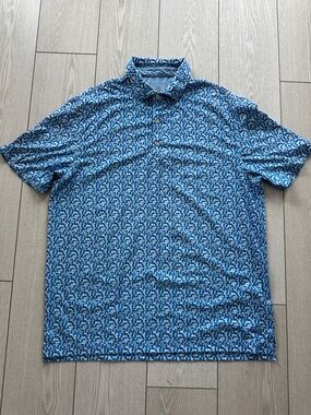 Hickey Freeman Blue Geometric Golf Short Sleeve Top Large